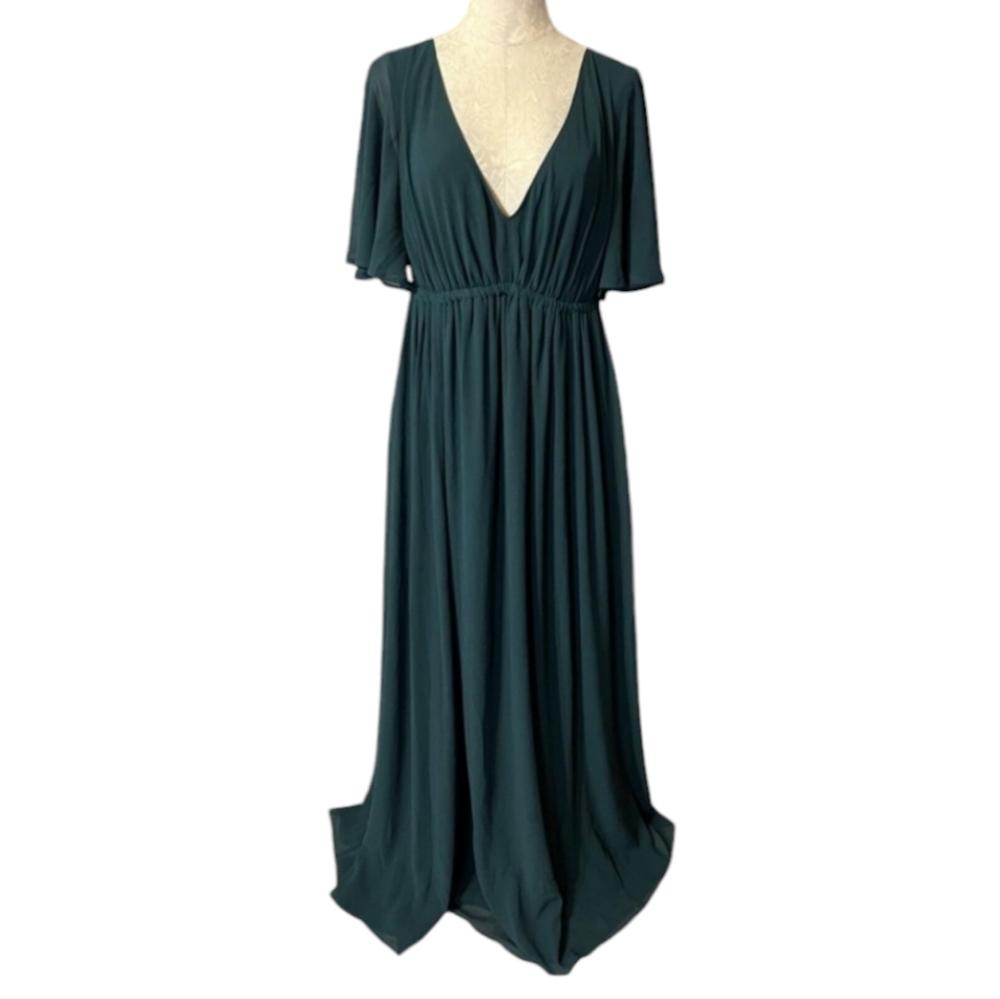 Show Me Your MuMu Green Evergreen Short Sleeve Maxi Wedding Party Event Dress 1X